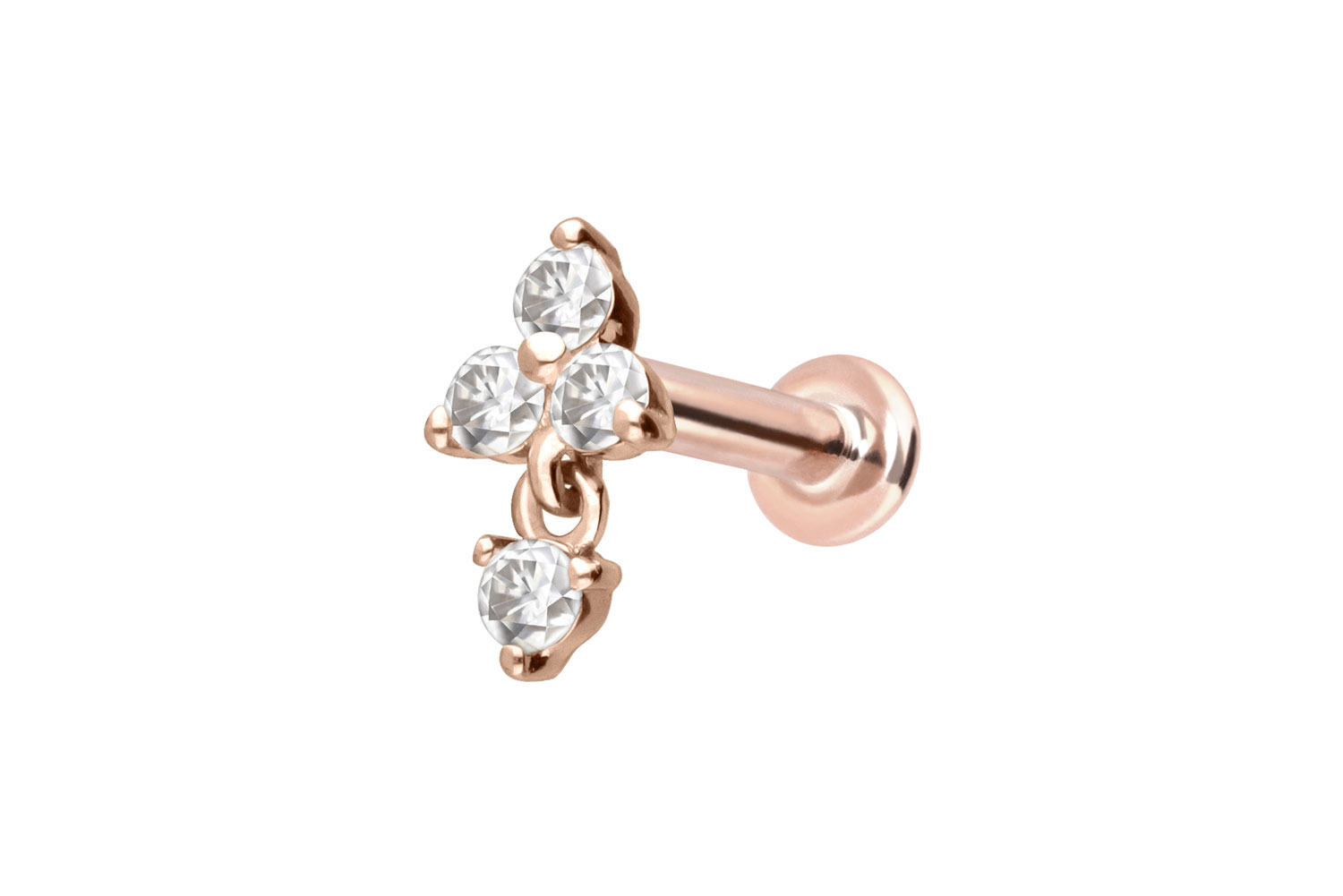 14 Karat Gold Labret Piercing mit Push Fit MOISSANIT-BLUME + MOISSANIT